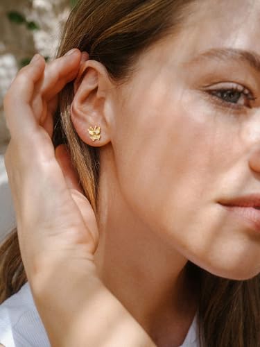 Suplight Butterfly Stud Earrings 925 Sterling Silver 14K Gold Brithstone Earrings for Women Brithstone Jewelry Gifts - color: 11.November ( Citrine), size: Gold