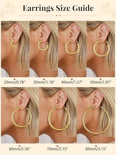 FaithHeart Silver/Black/Gold Stainless Steel Chunky Hoop Earrings for Women | Hypoallergenic Lightweight Hoop Earrings, Trendy Statement Thick Hoop, 20/30/40/50/60/70/80mm - color: Gold, size: 30mm