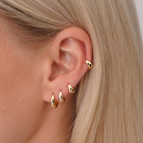 CHESKY 4 Pairs Small Huggie Hoop Earrings for Women - Chunky 14K Gold Plated/Silver Plated Lightweight Earring Stacks Cartilage Hoop Earrings Set for Multiple Piercing Trendy Jewelry - style: 4hoops-gd