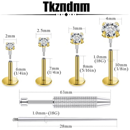 18/16g Flat Back Earrings Lip Rings Stud Jewelry Surgical Steel - color: 14K Gold Plated, size: 18g