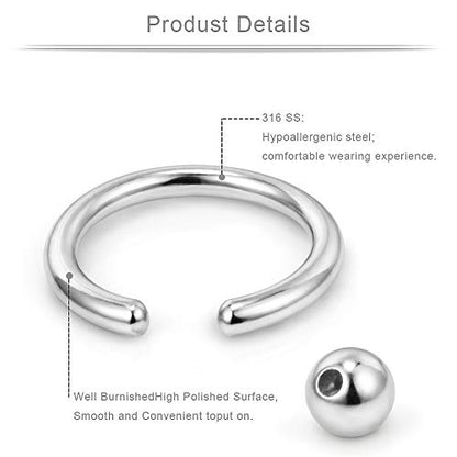 20G 16G 14G 12G Surgical Steel Captive Bead Nose Hoop Septum Earring Eyebrow Tongue Lip Nipple Helix Tragus Piercing Rings 8mm,10mm,12mm,14mm - color: 12PRS - Silver