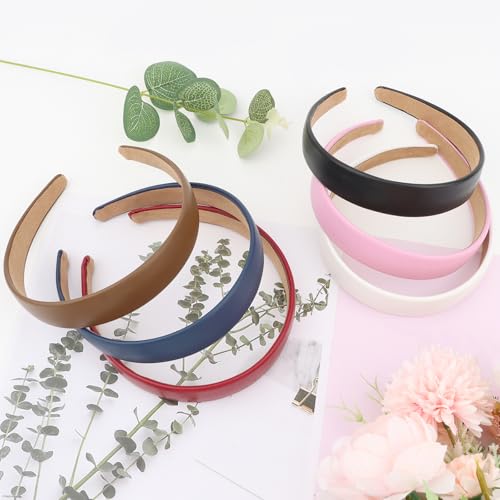 6 PCS Leather Headbands for Women Wide Cute Fashion Padded Headbands Non Slip Head Bands for Women's Hair PU Leather Soft Hairband for Girls diademas para mujer de moda Hair Accessories