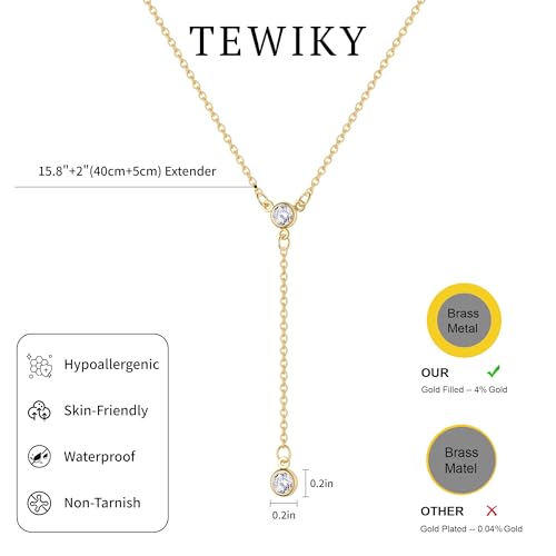 Tewiky Dainty 14k Gold Plated/Silver Cubic Zirconia Necklaces for Women | Simple CZ Jewelry Necklaces Trendy Gifts - color: Gold Y CZ