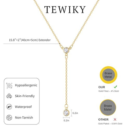 Tewiky Dainty 14k Gold Plated/Silver Cubic Zirconia Necklaces for Women, Simple CZ Jewelry Necklaces Trendy Gifts - color: Gold Y CZ