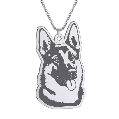 Husky Pendant Necklace Stainless Steel Husky Dog Puppy Necklace Gold Sliver Cute Dog Necklaces for Women Men Pet Animals Lover - color: Shepherd Sliver