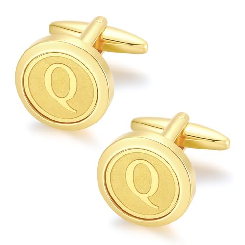 GWD Initial Cufflinks for Men Classic Cuff links Mens Letter Shirts CuffLinks Wedding Gift - color: Q