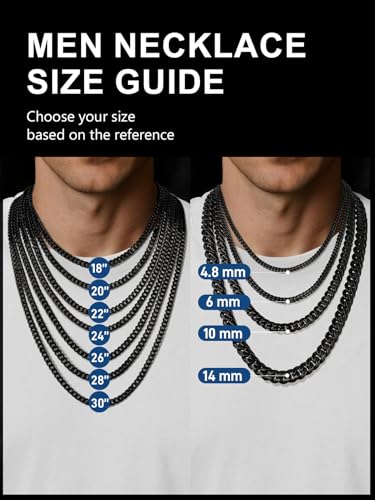 ChainsPro Stainless Steel Mens Cuban Link Chains, Hip Hop Miami Necklace | Daily Wear Jewelry with Gift Box, Silver/Gold Plated/Black, Sweatproof & Waterproof, Hypoallergenic Men Chains, No Tarnish - color: Black