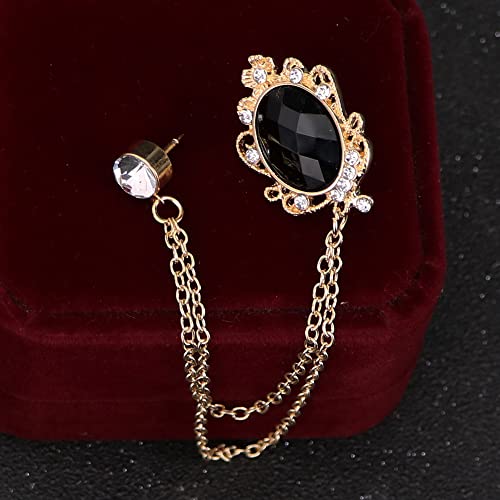 Men's Gem Brooch Lapel Pin Badge Hanging Chains Collar Brooches Pin for Career Suit Tuxedo of Shirts Tie Hat Scarf for Boyfriend Father Birthday - color: Black