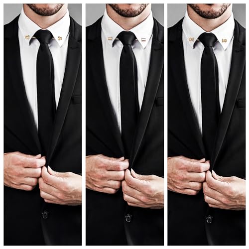 wynameleri Mens Shirt Collar Bars Pins Clips Clasps Silver Tone and Gold Tone Set 3 PCS Business Gift 60mm - color: Gold