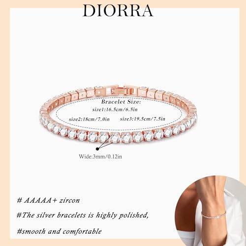 3mm/4mm Cubic Zirconia Classic Tennis Bracelet 14K Gold Plated/Silver Bracelets for Women Size 6.5-7.5 Inch - color: 3mm Rose Gold, size: 19.5cm/7.5IN