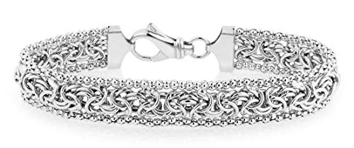 Miabella Italian 925 Sterling Silver, 18K Gold Plated Byzantine Bracelet | Beaded Mesh Link Chain, Fine Jewelry for Women, Made in Italy - color: sterling silver, size: Length 8 Inches (medium)