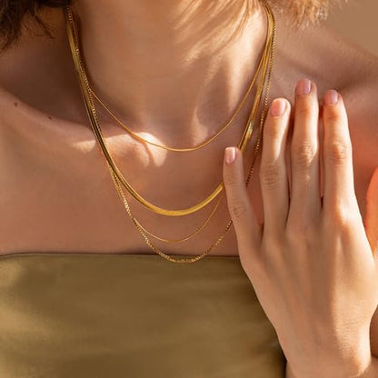 BAYLAY Gold Necklace for Women, Gold Chain for Women | 18K Gold Plated, Dainty Gold Necklace for Women, Necklace Chain, Gold Jewelry, Gifts, Size 16/18/20/22/24/26 Inch - size: 26, style: Herringbone(0.9mm)