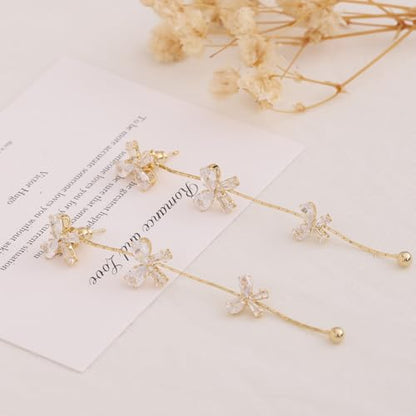 Dangle Earrings for Women Trendy, 14K Gold Plated CZ Huggie Drop Earrings, Dainty Long Chain Prom Wedding Jewelry Gift for Her - style: Butterfly CZ