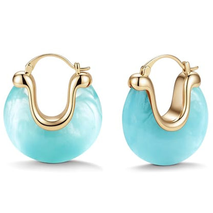 Chunky Gold Resin Hoop Earrings Leverback Statement Huggie Hoops Dangle Drop Dressy Earring Prom Festival Vacation Jewelry for Women - color: Teal, size: Drop