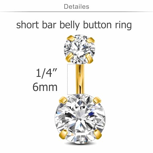 QWALIT Belly Rings - Short Bar Belly Button Rings in Surgical Steel with Opal Stones - 6mm & 10mm - color: E12-3pcs gold 6mm
