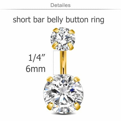 QWALIT Belly Rings - Short Bar Belly Button Rings in Surgical Steel with Opal Stones - 6mm & 10mm - color: E12-3pcs gold 6mm