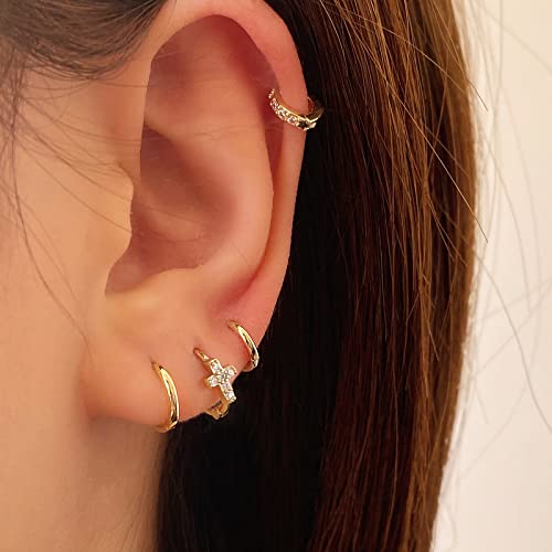 DAILY VIBES Dainty Butterfly Cross CZ Small Huggie Hoop Earrings for Women | Hypoallergenic, 14K Gold Plated Hoops, Tiny Cubic Zirconia, Cartilage Hoop Earrings for Women Trendy - color: Mini Cross