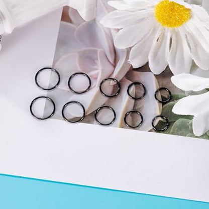 10Pcs 18G 20G Surgical Steel Nose Rings Hoops for Women Men Hinged Seamless Clicker Nose Hoops Cartilage Helix Tragus Daith Sleeper Earrings Hoop Hypoallergenic Nose Piercing 6/7/8/9/10MM - color: black, size: 20G