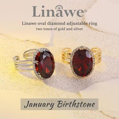 Linawe Costume Jewelry Adjustable Cocktail Ring for Women | Copper, Rhinestone, Cubic Zirconia, Oval, Fake Diamond, Crystal, Stone, Birthstone, Gemstone, Big, Chunky, Statement - color: White Burgundy