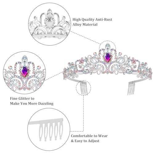 Silver Tiara and Crown for Women，Jeweled Elegant AB Rhinestones Princess Tiara Costume with Combs Bridal Wedding Prom Birthday Aurora Crown and Rapunzel Girls Tiara gifts for women - color: Si1ver