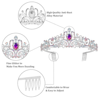 Silver Tiara and Crown for Women，Jeweled Elegant AB Rhinestones Princess Tiara Costume with Combs Bridal Wedding Prom Birthday Aurora Crown and Rapunzel Girls Tiara gifts for women - color: Si1ver