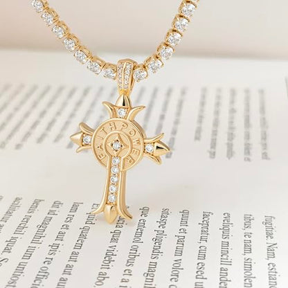 Luxval Tennis Necklace 14K Gold Plated Rhinestone Butterfly Choker Necklaces for women Dainty Zirconia Cut Faux Diamond chain 3mm - color: Gold-Cross charm tennis
