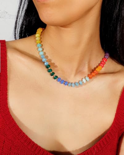 Gemstone Beaded Necklace for Women Colorful Natural Stone Freshwater Pearl Surfer Beach Rainbow Necklace Jewelry Gift - color: colorful -05