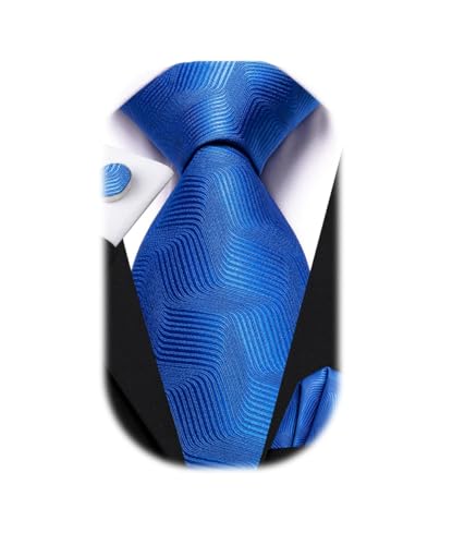 Dubulle Mens Paisley Striped Tie Woven Necktie for Men and Handkerchief Cufflinks Set Wedding Formal Business - color: Blue Royal Blue