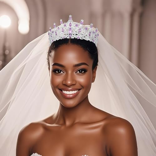 Tiaras and Crowns for Women Crystal Princess Tiaras Rhinestone Queen Crowns For Wedding Bridal Birthday Prom Pageant Party (Tiara 100) - color: Silver Purple
