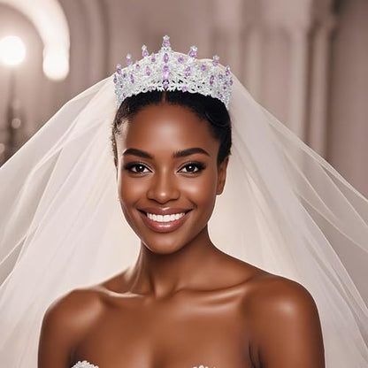 Tiaras and Crowns for Women Crystal Princess Tiaras Rhinestone Queen Crowns For Wedding Bridal Birthday Prom Pageant Party (Tiara 100) - color: Silver Purple