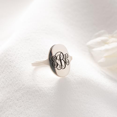 Sterling Silver Monogram Rings for Women Personalized Initial Signet Ring for Women, Christmas Gift for Her, Hidden Name Jewelry Custom Monogrammed Name