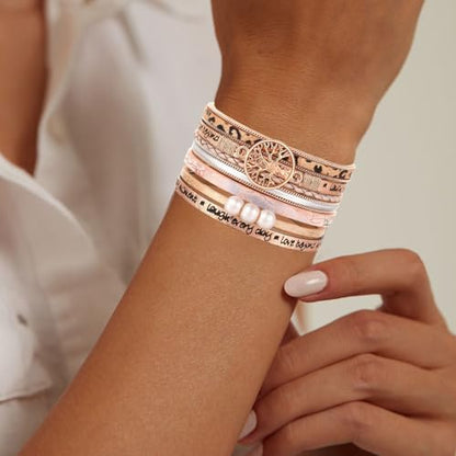 Leather Wrap Bracelets for Women, Boho Leopard Multi-Layer Crystal Beads Cuff Jewelry - color: J-Warp-004
