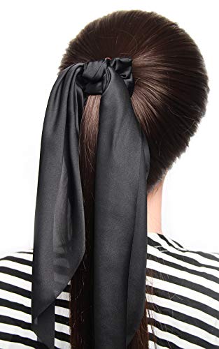 Pack of 2 Knotted Bow Hair Scrunchies Elastic Hair Scarf Black Hair Ties Bands Satin Hair Ribbon Scrunchy Red Ponytail Holder for Women and Girls (Black) - color: Black