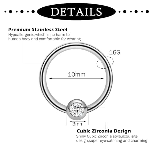 ONESING 20-30 Pcs Septum Rings 16G Septum Jewelry - Surgical Steel Piercings Horseshoe Helix Daith Smiley Tragus Lip Rings Nose Hoop Hinged Seamless Piercing Jewelry for Women Men - color: Color-C-16G-10mm