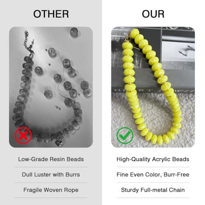 Colorful Chunky Acrylic Beaded Choker Necklaces for Women | Multicolor Faceted Beads, Sturdy Metal Chain, Adjustable Detachable, Lightweight, Summer Boho, Sparkly Statement Jewelry Gift - color: Light Yellow