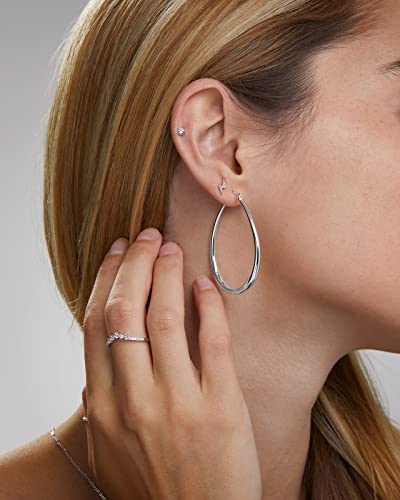 Milla Oval Hoop Earrings for Women | Elegant Polished 14K Gold, Rose Gold or Silver Plated Hoops with Secure Latch Closure, Hypoallergenic & Lightweight - color: Sterling Silver Plated / 1.8 in - SMALL