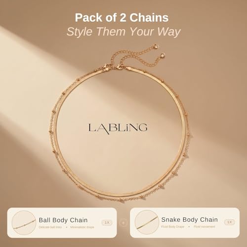 Gold Belly Waist Chain for Women | Layered Belly 14K Gold Plated Chain Adjustable Bikini Belly Beads Body Chain Waterproof | Jewelry Gift - color: Style 1