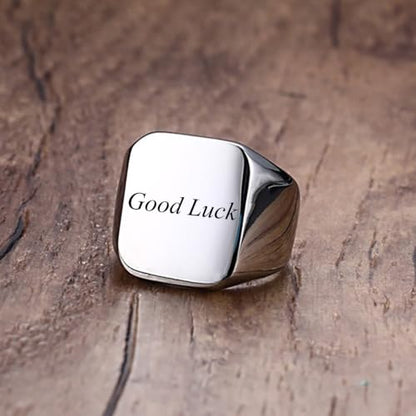 Stainless Steel Square Signet Rings for Men Women Gold/Silver Plain Pinky Thumb Ring, Gift for Dad Husband - color: Square Silver-Custom