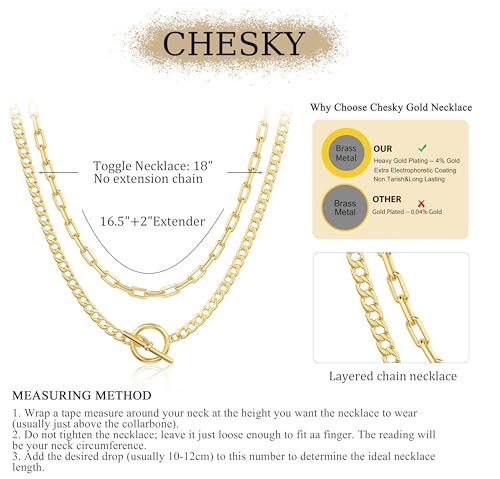 CHESKY 14K Gold Plated Layered Chain Necklace for Women | Trendy Cuban Link Chain, Chunky Paperclip Chain, Toggle Clasp Necklace, Fashion Gold Jewelry, Daily Gift for Women - style: Paperclip/Toggle-GD