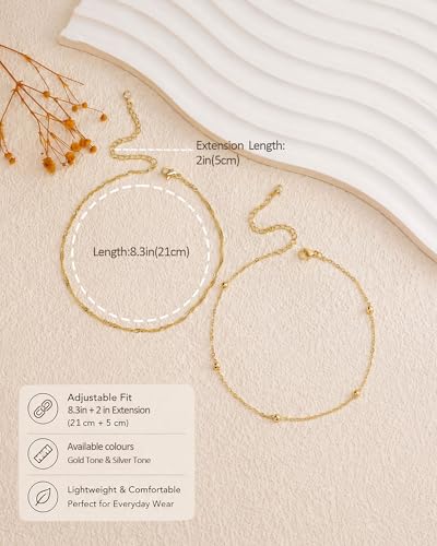 Gold Silver Ankle Bracelets for Women Waterproof 14K Gold Plated Anklets for Women Non Tarnish Dainty Layered Beaded Heart Anklet Set Summer Beach Foot Chain Jewelry Gifts Trendy Stuff - color: G- Stackable Anklets-Gold