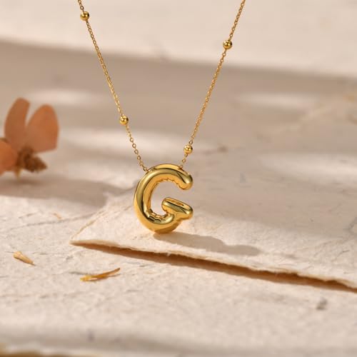 LUCA SMITH 2-Piece Initial Necklaces for Women, Dainty Balloon Bubble A-Z Letter Necklace Set, Name Letter Alphabet Pendant Layered Choker Necklaces Personalized Jewelry Gift - color: Gold bubble letter necklace, style: Initial Set-G
