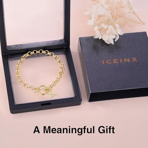 14K Gold Plated Stainless Steel A-Z Alphabet Letter Heart Bracelet | Non-Tarnish Dainty Charm with a Romantic Toggle Clasp Daily Fashion Jewelry, 7-inch Rolo Chain, Personalized Gift for Her - color: A