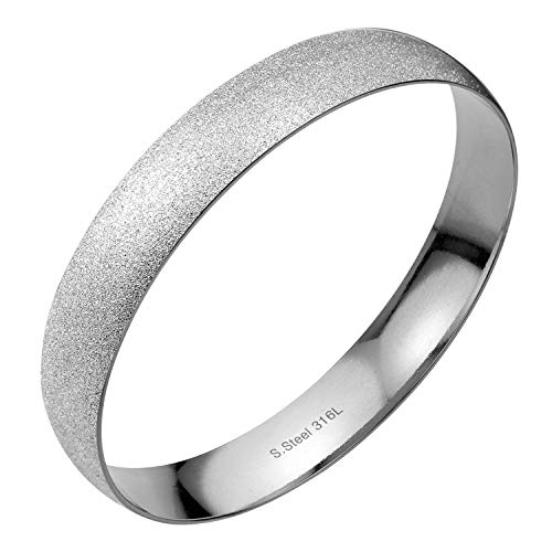 555Jewelry 12mm Wide Stainless Steel Solid Slip On Bangle Bracelet for Women With Small Wrist - color: Glittering Silver (Large)