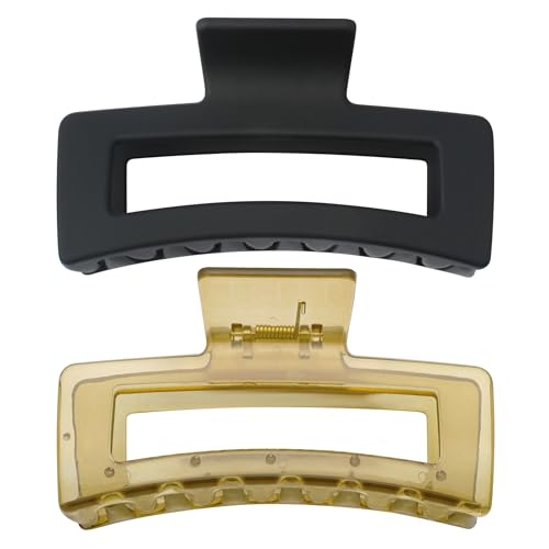 XXL Jumbo Rectangle Claw Clips for Thick Hair - Strong Hold Hair Clips | Rectangle Design | Matte Finish | Non Slip | Wide Opening | 2 Pack (Black & Jelly Green) - color: Black & Jelly Green