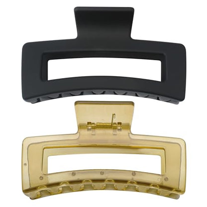 XXL Jumbo Rectangle Claw Clips for Thick Hair - Strong Hold Hair Clips | Rectangle Design | Matte Finish | Non Slip | Wide Opening | 2 Pack (Black & Jelly Green) - color: Black & Jelly Green