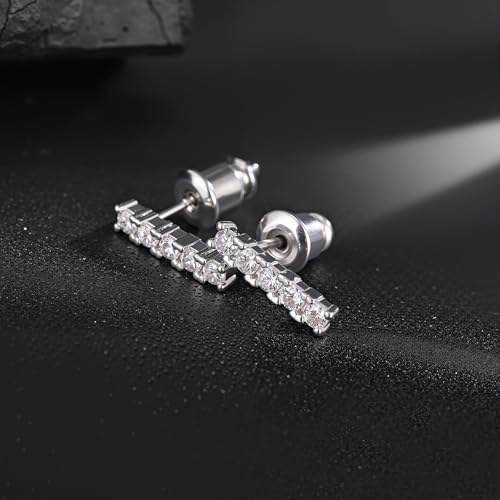 VOLUKA Cubic Zirconia Stud Earrings for Women - Hypoallergenic Earrings for Sensitive Ears - Simulated Diamond CZ - style: Bar-W