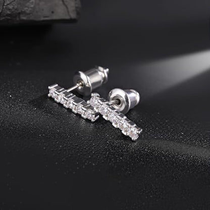 VOLUKA Cubic Zirconia Stud Earrings for Women - Hypoallergenic Earrings for Sensitive Ears - Simulated Diamond CZ - style: Bar-W