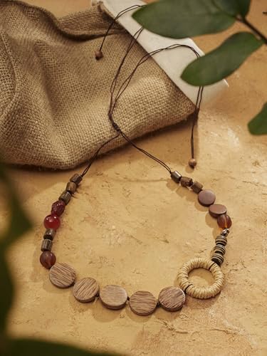 MINACHI Handmade Braided Necklace for Women, Wooden Beads, Rattan Charm, Vintage Style, Gift Jewelry - style: Necklace SL14-001