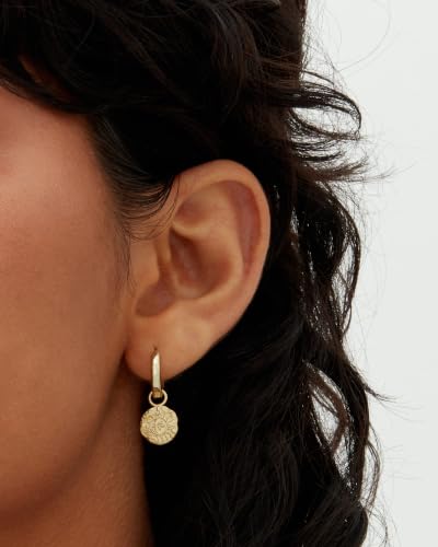 PAVOI 14K Gold Plated S925 Sterling Silver Post Lightweight Drop Dangle Huggie Hoop Earrings for Women | Star, Lock, Pearl, Cross, Lightening, Coin | Dainty Earrings - style: Coin