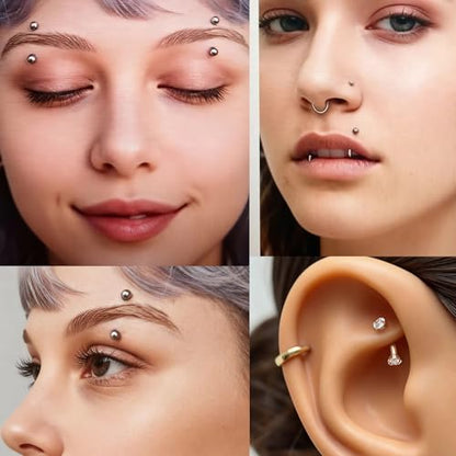 Suotarn Eyebrow Piercing Jewelry Surgical Steel Curved Barbell Tiny Eyebrow Ring Vertical Labret Lip Jewelry Ear Rook Helix Conch Daith Earrings For Women Men 16g 6mm/8mm/10mm
